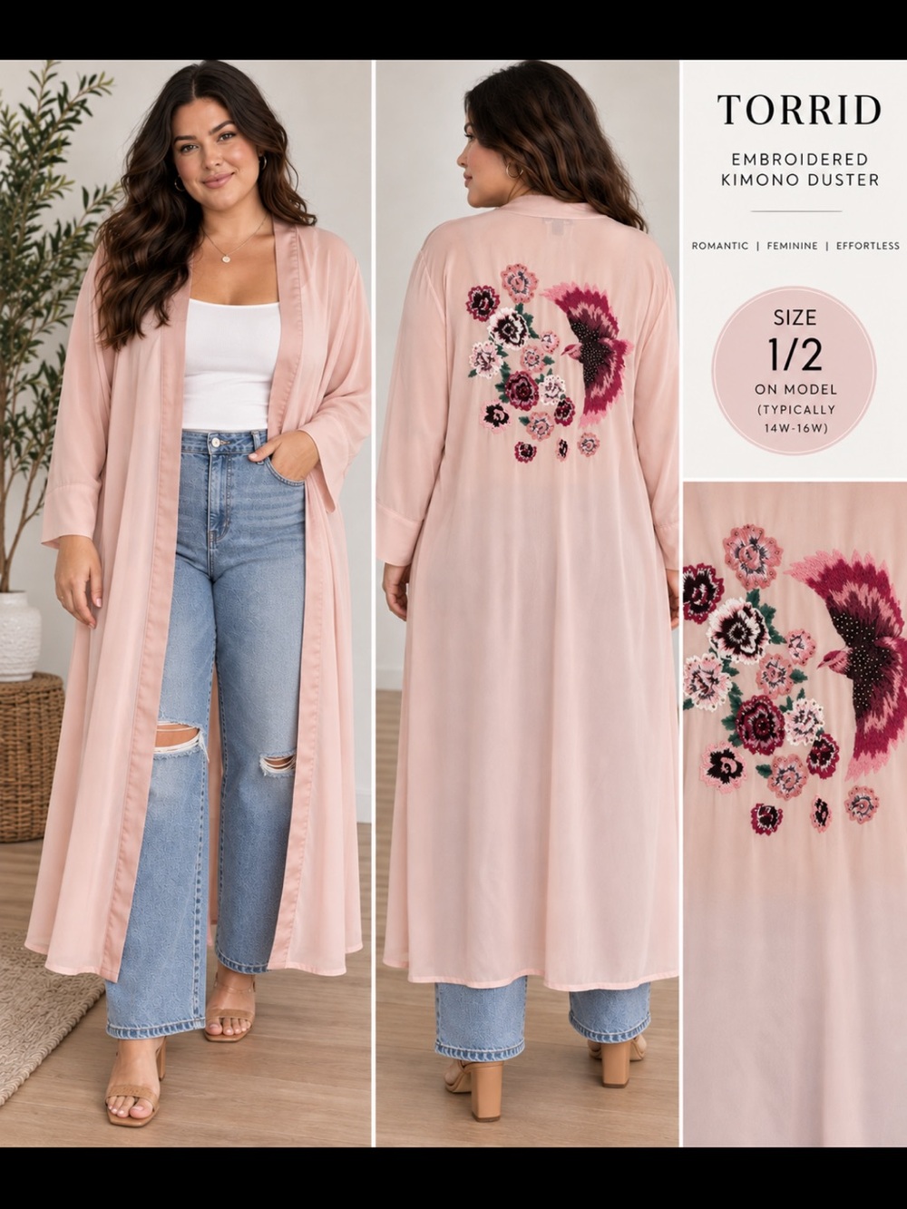 Torrid Embroidered Floral Kimono Duster
